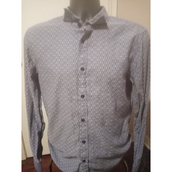 Armani Exchange Shirt Mens Medium Slim Fit Button Up Long Sleeve Blue Geometric - Picture 1 of 12